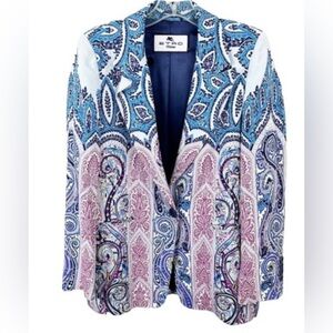 Etro Blue and purple paisley printed blazer size 44